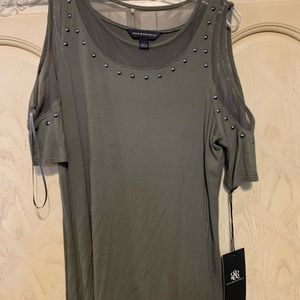 Army Green Top with Cutout Sleeves